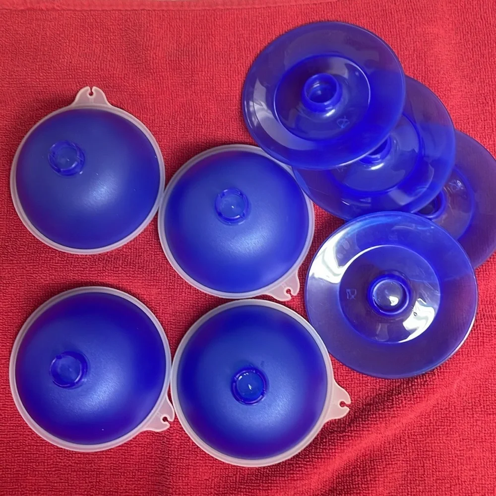 Tupperware Royal Blue Dessert Footed Bowls with Lids and Saucers Set of 4